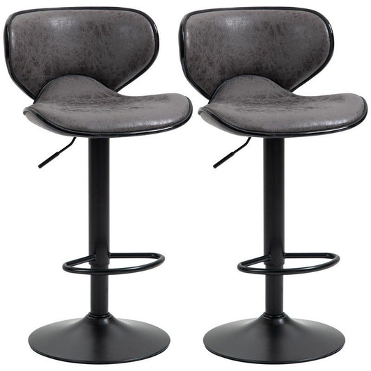 Homcom Homcom Bar Stool Set Of 2 Pu Leather Adjustable Height Armless Chairs With Swivel Seat Dark Grey