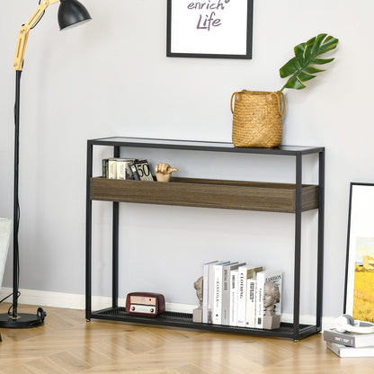 Industrial Style Console Table Sofa Table with Tempered Glass Top and Steel Frame for Living Room Hallway Entrance