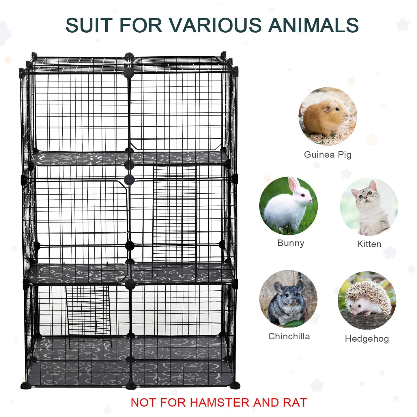 3 Tier Small Animal Cage Black by Pawhut