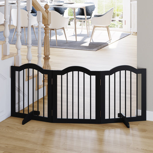 PawHut Freestanding Pet Gate Wooden Dog Gate with Support Feet Foldable Pet Fence Safety Barrier for the House Doorway Stairs Black