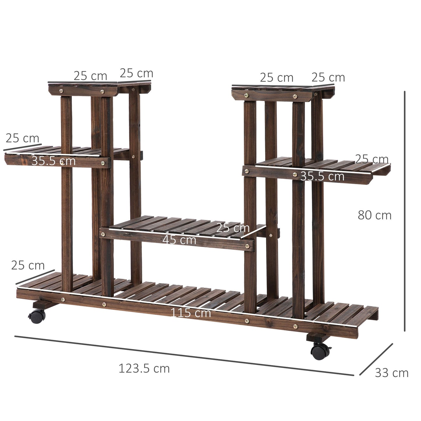 4-Tier Plant Stand with Wheels and Brakes