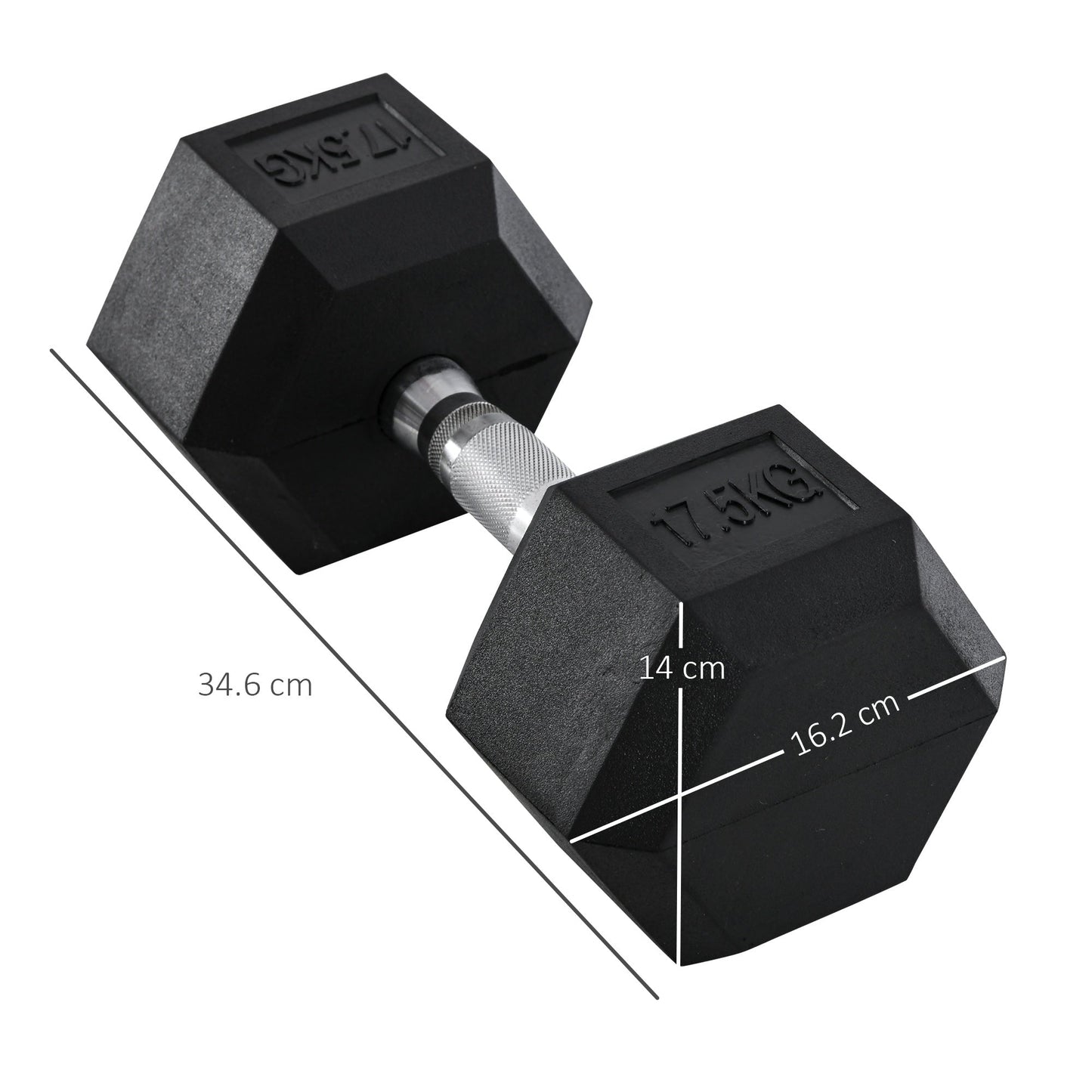 17.5KG Single Rubber Hex Dumbbell Portable Hand Weights Dumbbell Home Gym