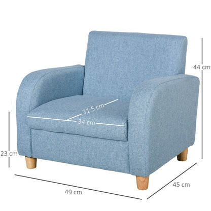 Kids Children Armchair Mini Sofa Wood Frame Anti-Slip Legs High Back Bedroom Playroom Furniture Blue