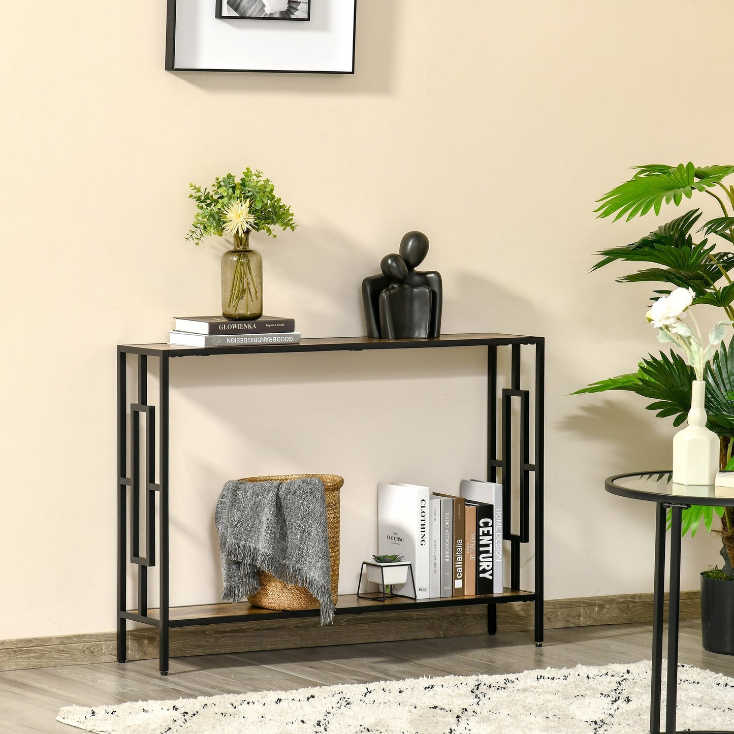 Industrial Console Table with Storage Shelf