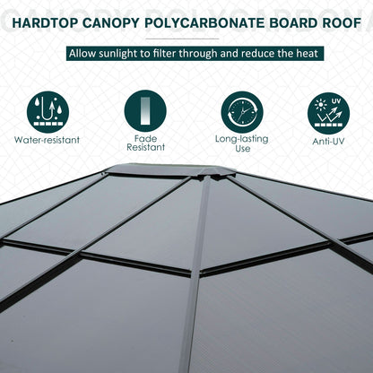 3 x 3.6m Polycarbonate Hard Top Gazebo with LED Solar Light and Aluminium Frame