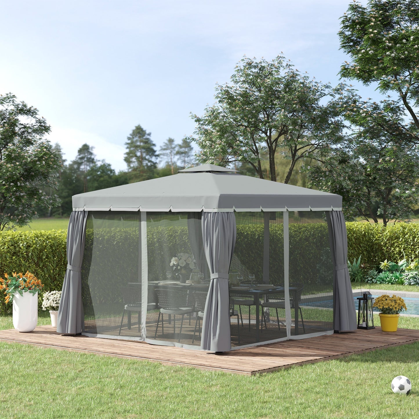 Outsunny 3 x 3M Patio Gazebo Canopy Garden Pavilion Tent Shelter Marquee with 2 Tier Water Repellent Roof