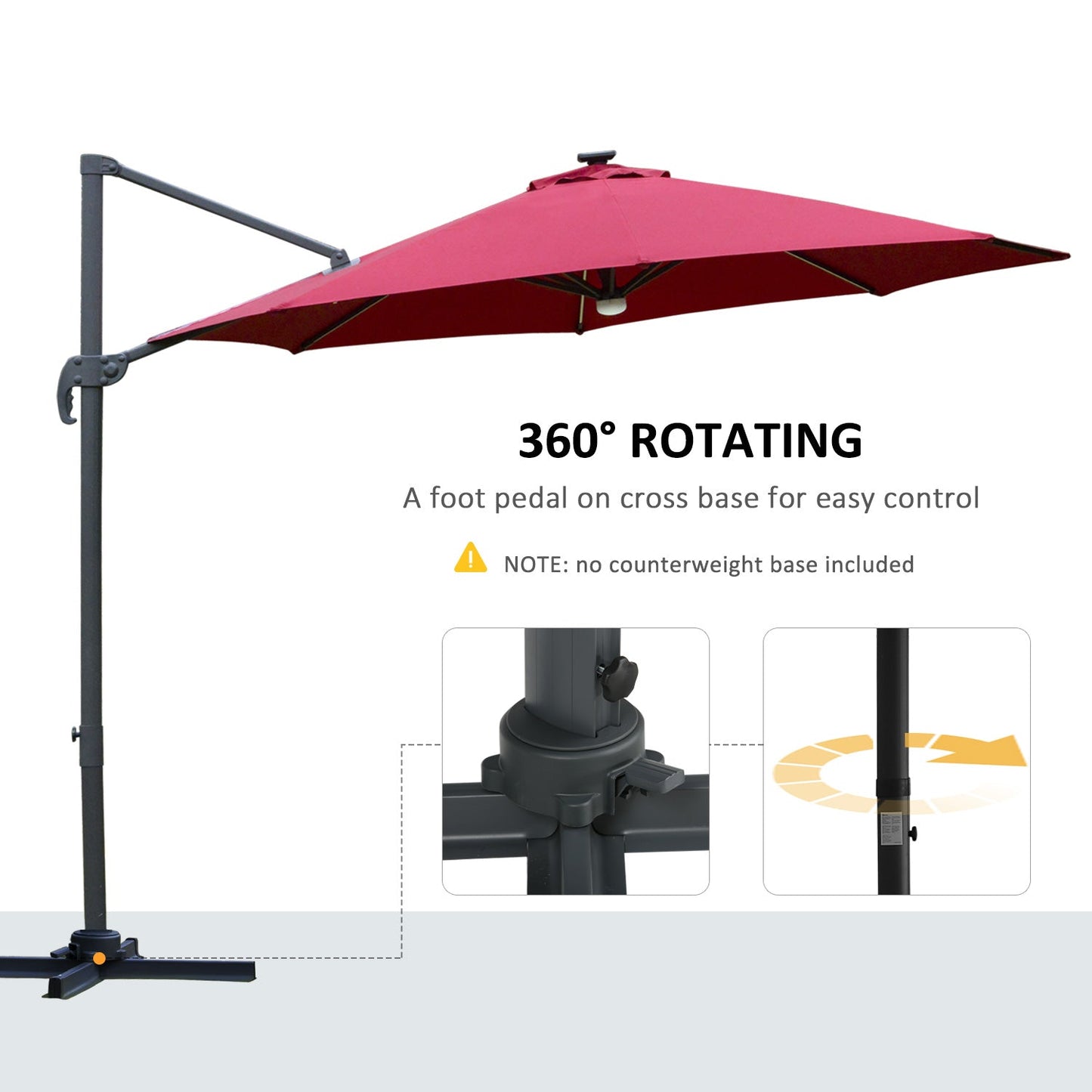 Outsunny 3(M) Led Cantilever Parasol Outdoor Sun Umbrella With Base Solar Lights Red