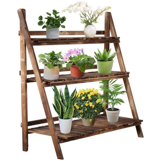 Outsunny Outsunny 3 Tier Flower Stand Wood Folding Planter Ladder Display Shelf Rack For Garden Outdoor Backyard 100Lx37Wx93H(cm)