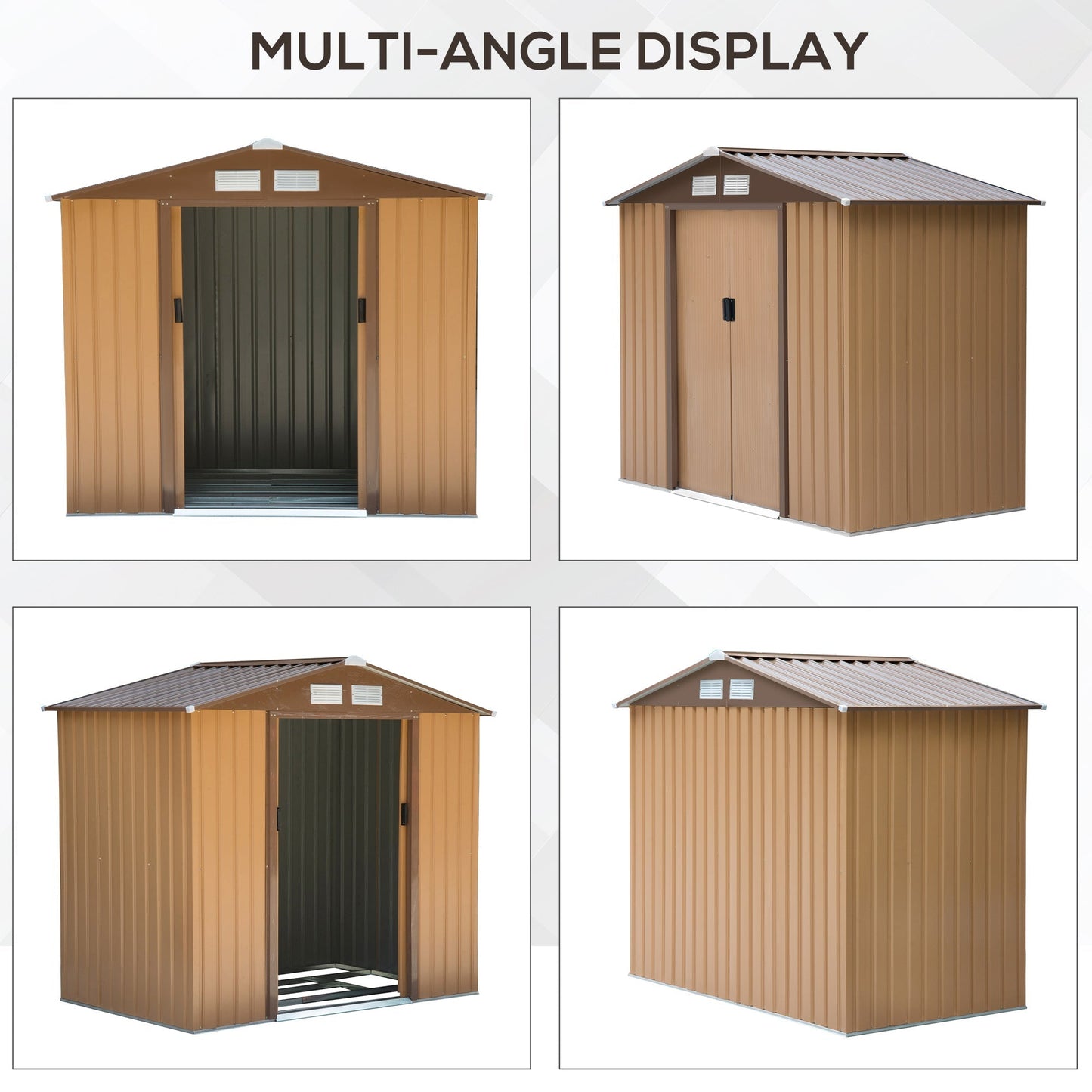 Galvanised 7 x 4' Double Door Reverse Apex Garden Shed Lockable Steel Light Brown by Steadfast