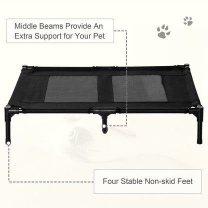 PawHut Large Raised Dog Bed Cat Elevated Lifted Cooling Portable Camping Basket Outdoor Indoor Mesh Pet Cot Metal Frame Black