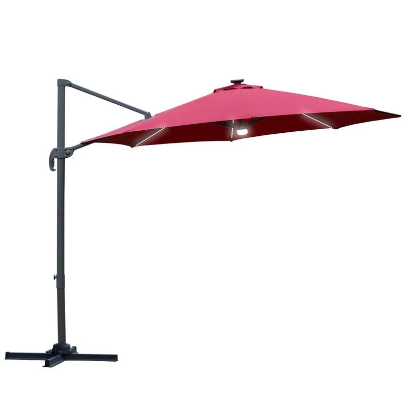 Outsunny Outsunny 3(M) Led Cantilever Parasol Outdoor Sun Umbrella With Base Solar Lights Red