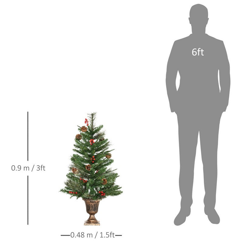 Homcom 2x 3ft Berries & Cones Christmas Tree Artificial - Ornament 110 Tips