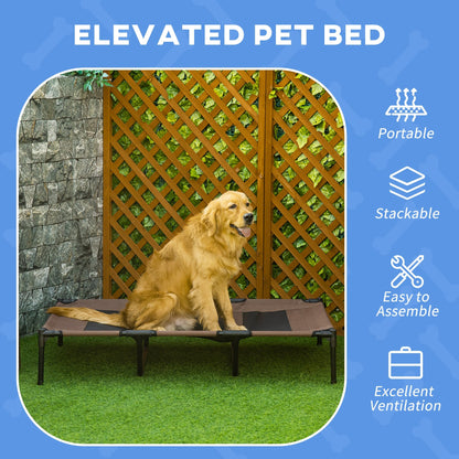 PawHut Raised Dog Bed Cooling Elevated Pet Cot with Breathable Mesh for Indoor Outdoor Use Brown