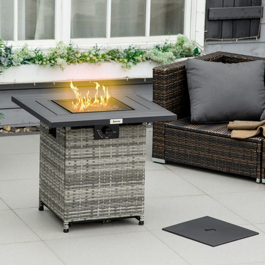 Outsunny Outsunny Outdoor PE Rattan Gas Fire Pit Table