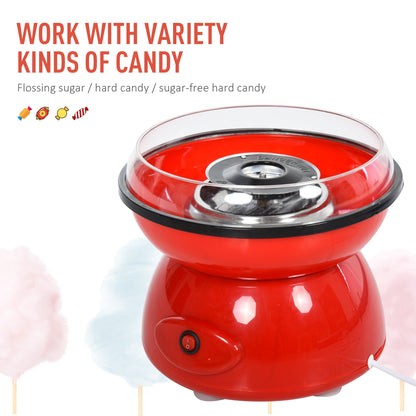 450W Electric Candyfloss Machine Kit Non-Stick Plates Fairground Fun Children Adult Party Gift Home Sweet Metal Body w/ Accessories Red