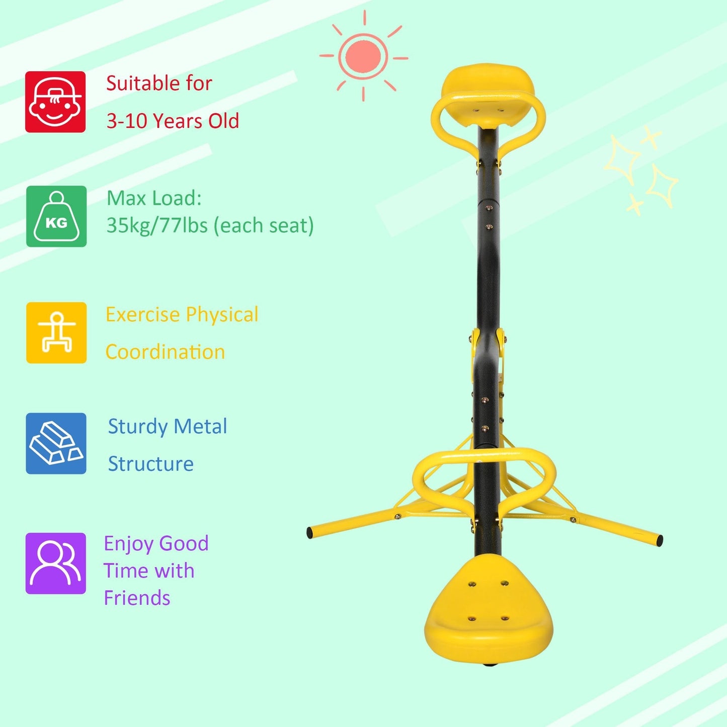 360° Rotating Kids Seesaw Metal Teeter-Totter Children Playground Equipment for Indoors and Outdoors