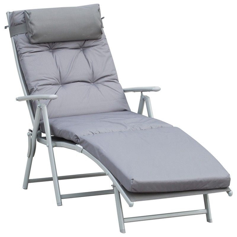 Outsunny Outsunny Steel Frame Outdoor Garden Padded Sun Lounger With Pillow Grey