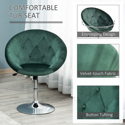 Modern Dining Height Bar Stool Velvet-Touch Tufted Fabric Adjustable Height Armless Tub Chair with Swivel Seat