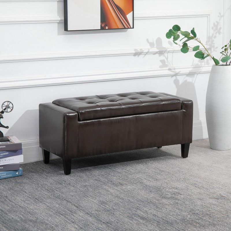 Homcom Homcom Pu Leather Storage Ottoman Bench Storage Chest Tufted Ottoman Cube With Flipping Top 92L X 40W X 40H cm Brown