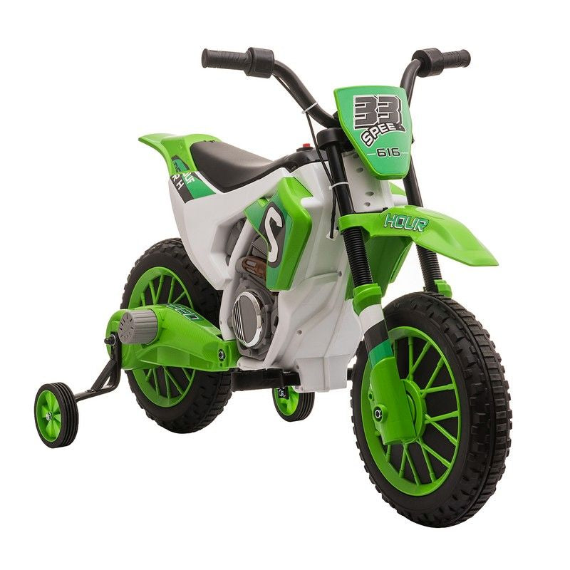 Homcom Homcom 12V Kids Electric Motorcycle Ride-On With Training Wheels For Ages 3-5 Years - Green