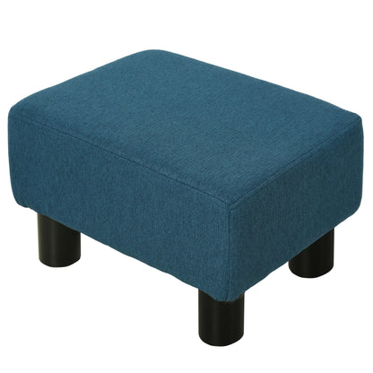 Linen Fabric Footstool Footrest Small Seat Foot Rest Chair Ottoman Light Home Office with Legs 40 x 30 x 24cm Blue