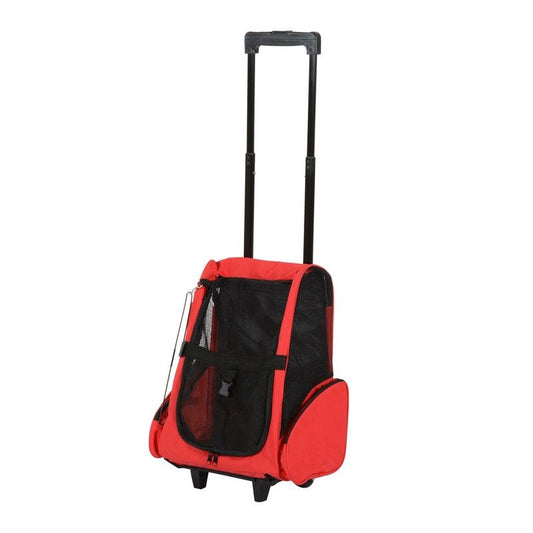 PawHut PawHut Pet Travel Backpack Bag Cat Puppy Dog Carrier w/ Trolley and Telescopic Handle Portable Stroller Wheel Luggage Bag (Red)