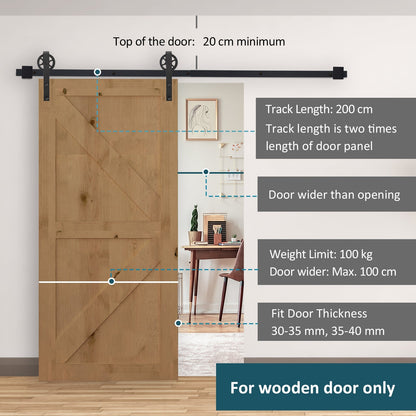 Carbon Steel 6.6' Sliding Barn Door Hardware Kit-Frosted Black