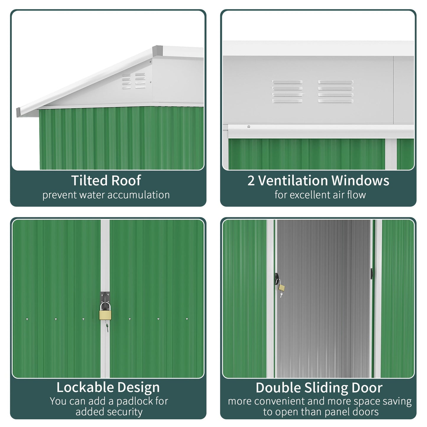 Galvanised 7.6 x 4.3' Sliding Double Door Pent Garden Shed With Ventilation Steel Green by Steadfast