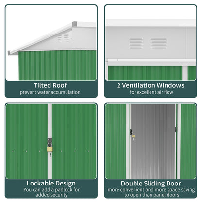 Galvanised 7.6 x 4.3' Sliding Double Door Pent Garden Shed With Ventilation Steel Green by Steadfast