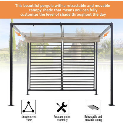 2.8 x 3M Metal Pergola Gazebo Patio Sun Shade Shelter Retractable Canopy Marquee Party BBQ Tent