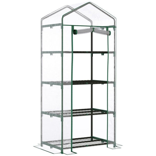 Outsunny Outsunny 4 Tiers Mini Portable Greenhouse Plant Grow Shed Metal Frame Transparent Clear Cover 160H X 70L X 50W cm