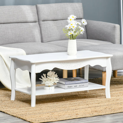 Coffee Tea Table Modern Living Room Wooden Furniture 2 Layer Design w/Storage Shelf