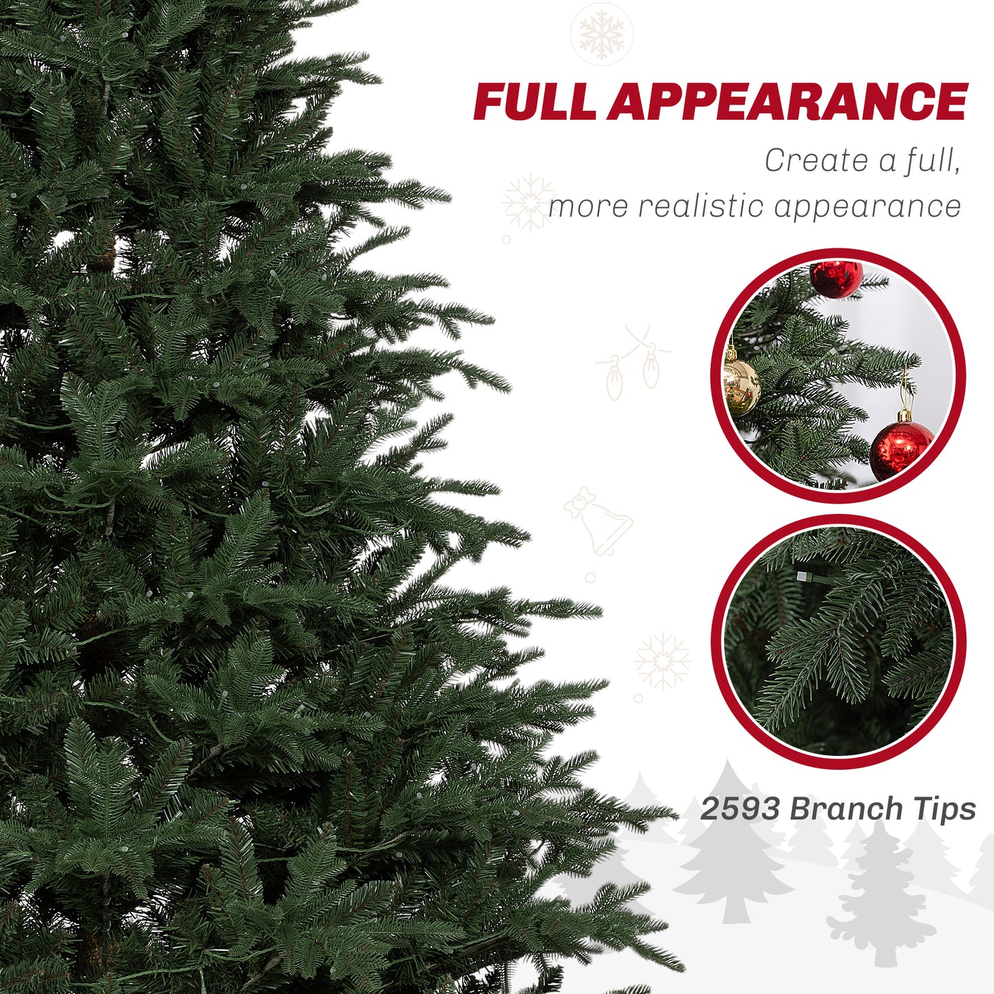 7ft Prelit Christmas Tree Artificial - Dark Green with LED Lights Multicoloured 2593 Tips