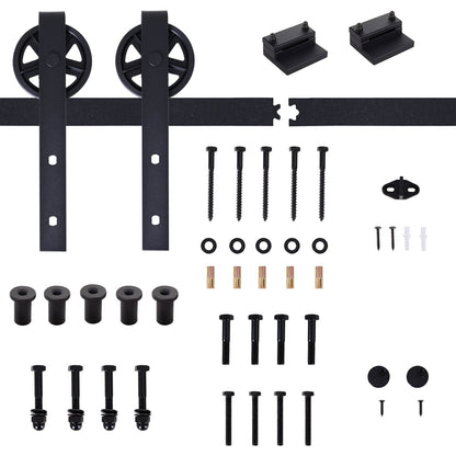 Carbon Steel 6.6' Sliding Barn Door Hardware Kit-Frosted Black