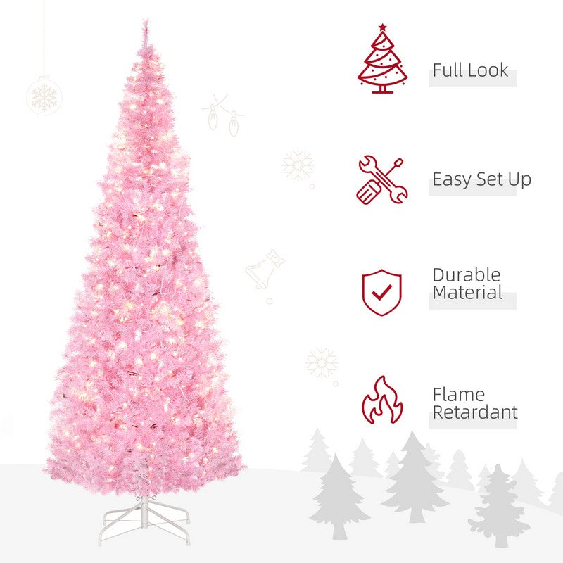 Homcom 7ft Prelit Christmas Tree Artificial - Pink with LED Lights Warm White 818 Tips