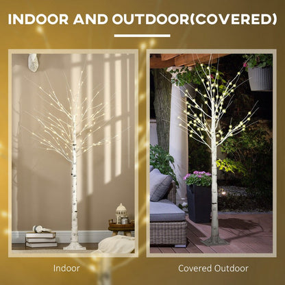 Homcom 6ft Artificial White Birch Tree Light with Warm White Pre-Lit LED Light for Indoor and Covered Outdoor Use