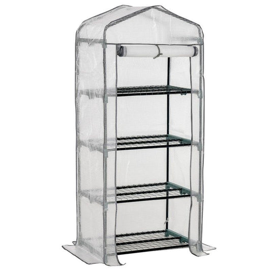 Outsunny Outsunny 4 Tiers Portable Mini Greenhouse Plant Grow Shed Green House Metal Frame Pe Cover 160H X 70L X 50W cm White