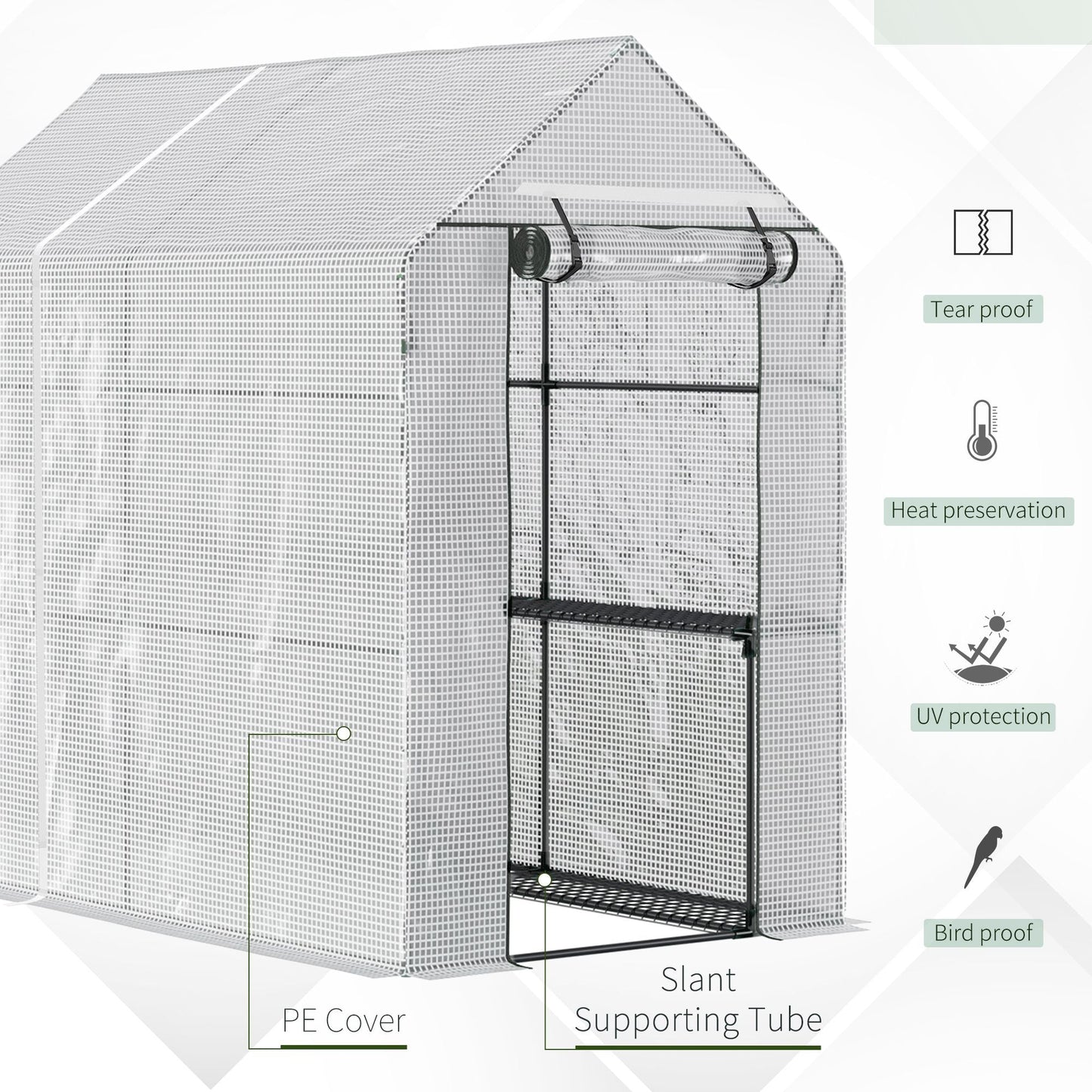 Walk in Garden Greenhouse with Shelves Polytunnel Steeple Grow House 186L x 120W 190H cm White