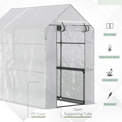 Walk in Garden Greenhouse with Shelves Polytunnel Steeple Grow House 186L x 120W 190H cm White