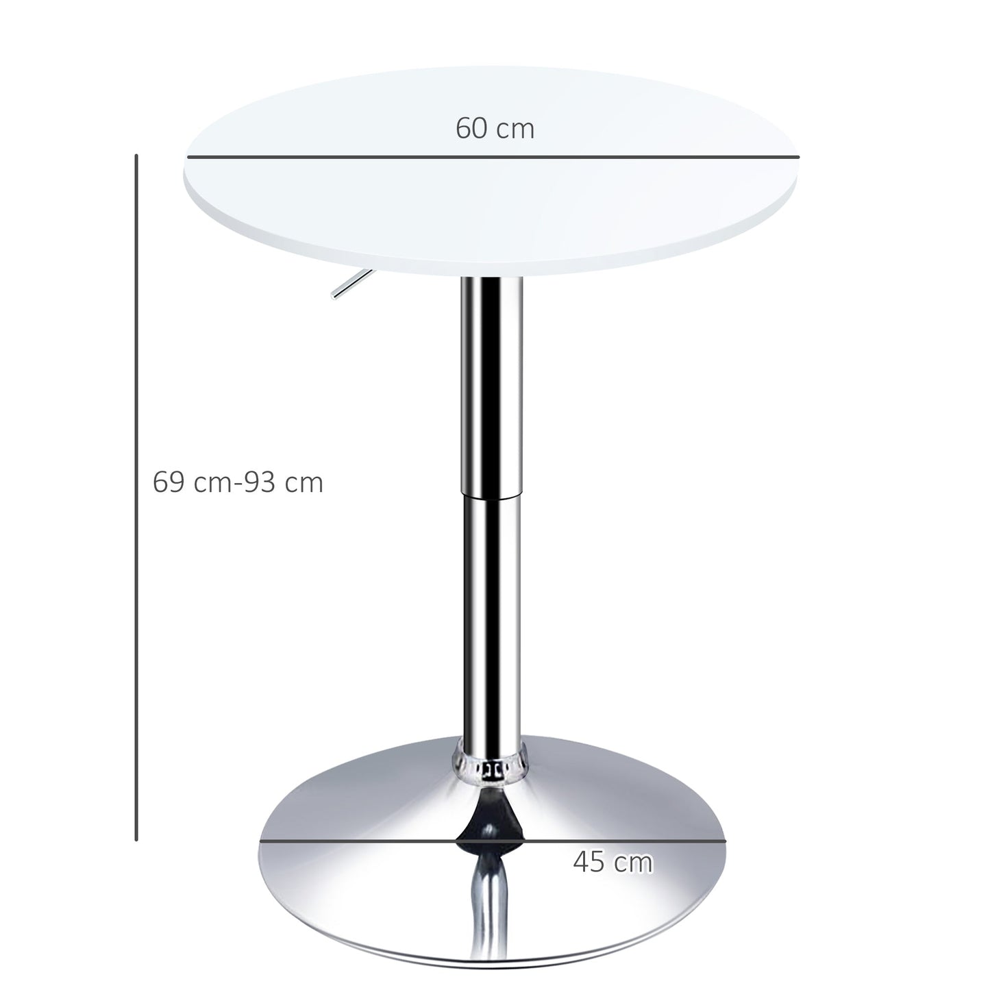 Bar Table ?60cm Adjustable Height Round Bistro Table w/ Swivel Top Metal Frame Counter Surface Stylish Kitchen Conservatory White