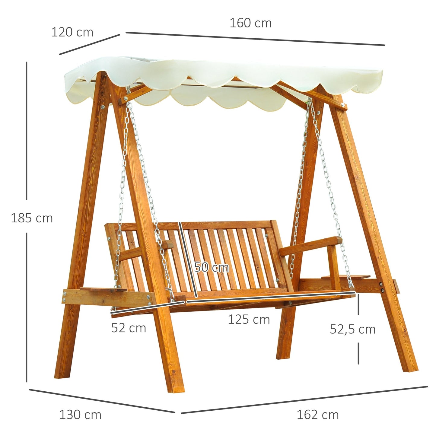 2 Seater Garden Swing Seat Wooden Swing Chair Outdoor Hammock Bench Furniture