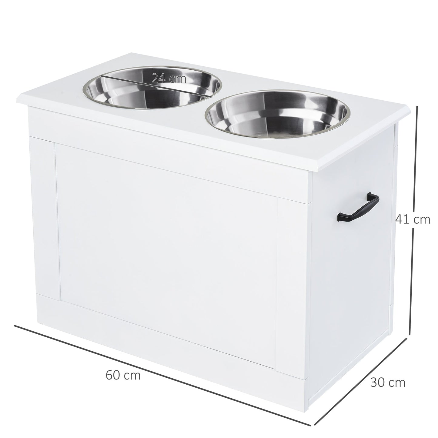 PawHut Raised Dog Bowls Pet Feeding Storage Station with 2 Stainless Steel Bowls Base for Large Dogs and Other Large Pets