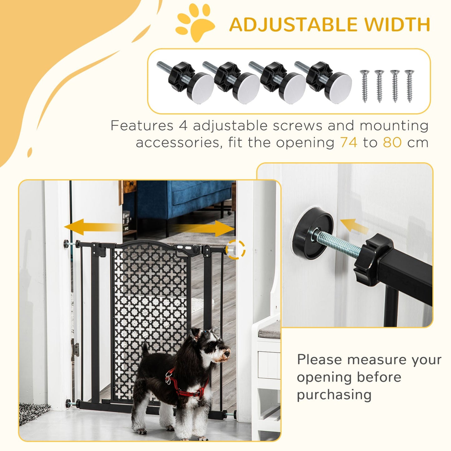 PawHut 74-80 cm Pressure Fit Safety Gate for Doorways and Staircases