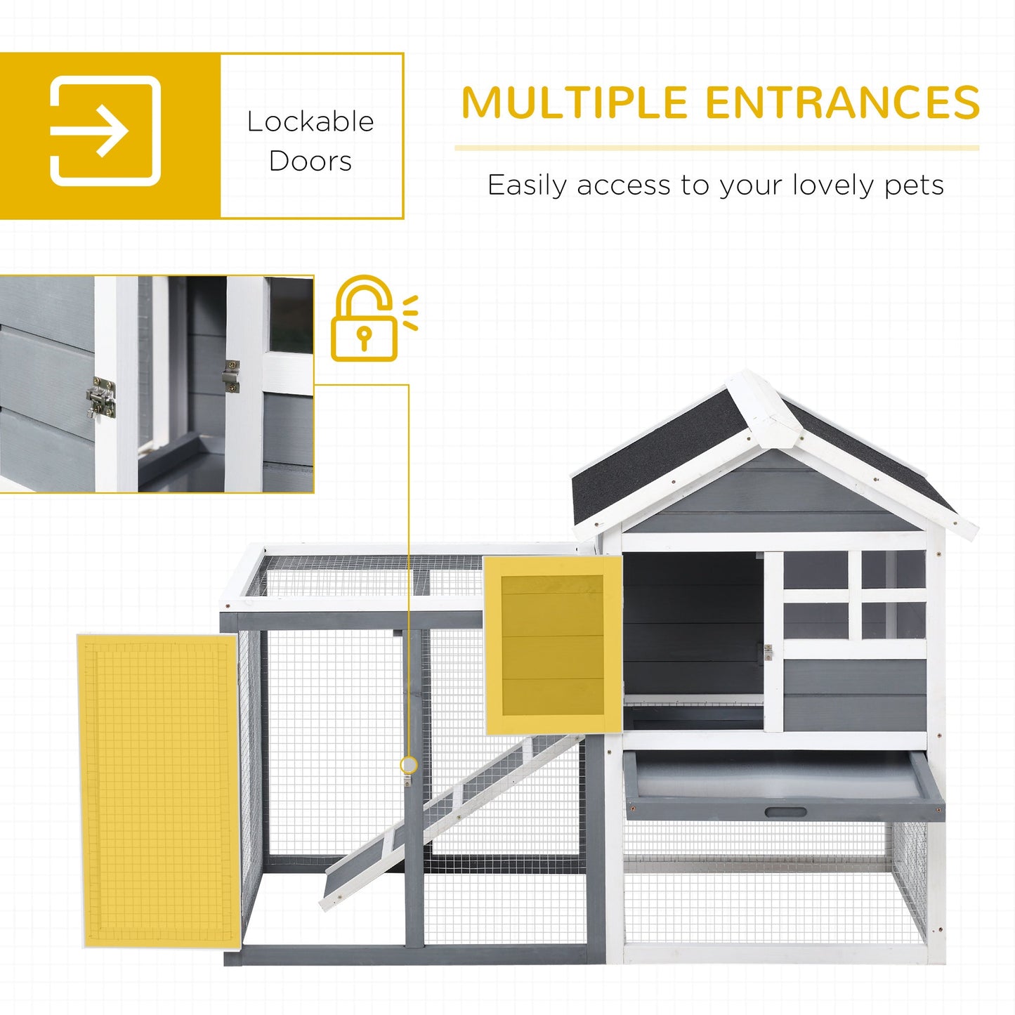 PawHut 2 Tier Wooden Rabbit Hutch Guinea Pig Cage Rabbit Cage Pull Out Tray W/ Ramp 122 x 62.6 x 92 cm