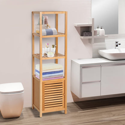 5-Tier 140cm Floor Cabinet Cupboard & Three Shelf Wood Natural