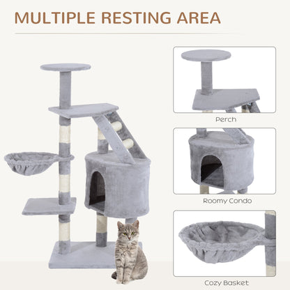 PawHut Cat Tree Kitten Scratching Post Activity Center Play House Pet Furniture 125cm Grey