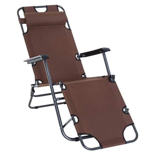 Outsunny Outsunny 2 In 1 Sun Lounger Folding Reclining Chair Garden Outdoor Camping Adjustable Back With Pillow (Brown)