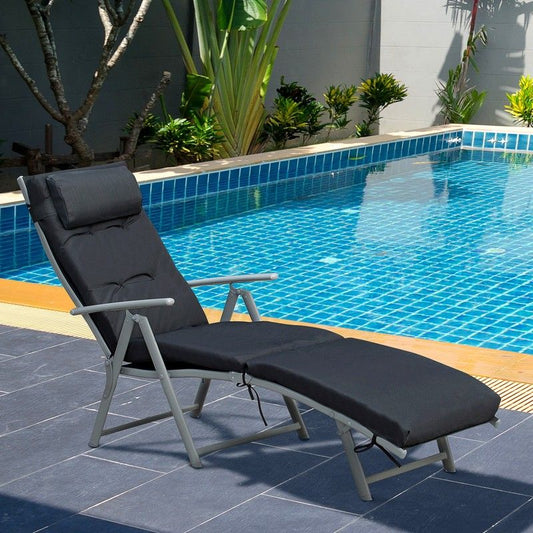 Outsunny Outsunny Steel Frame Outdoor Garden Padded Sun Lounger w/ Pillow Black