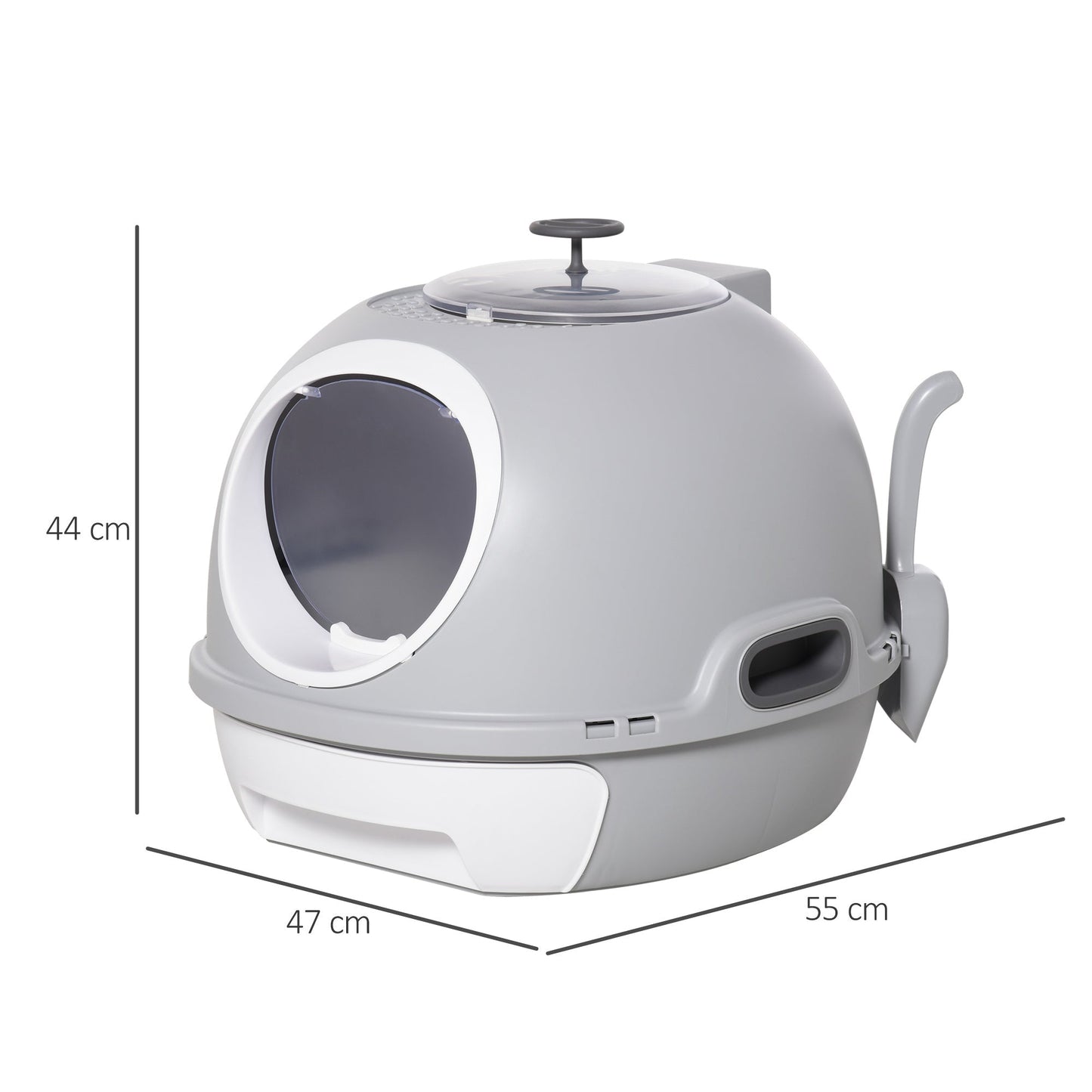 PawHut Futuristic Capsule-Shaped Cat Litter Box w/ 2 Doors Litter Scoop Drawer