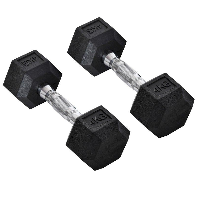 Homcom Homcom 2x4kg Rubber Dumbbell Sports Hex Weights Sets Home Gym Fitness Hexagonal Dumbbells Kit Weight Lifting Exercise